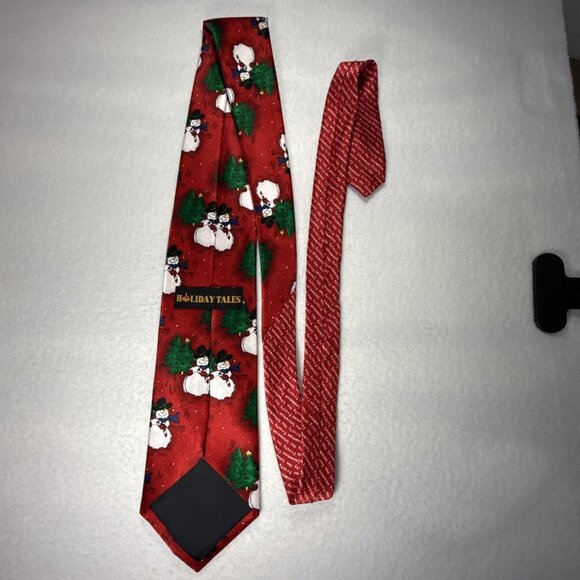 Holiday Tales Christmas Neck Tie 100% Silk Snowman & Tree 61” X 3.5 - Picture 6 of 7